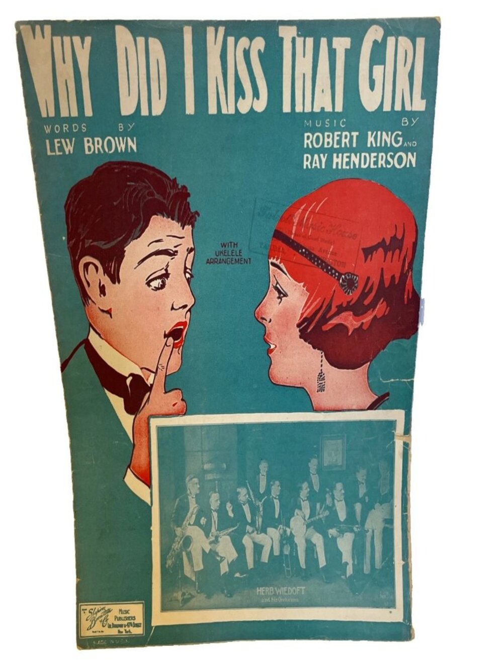 1924 Why Did I Kiss That Girl Sheet Music Art Deco Herb Wiedoft Orchestra